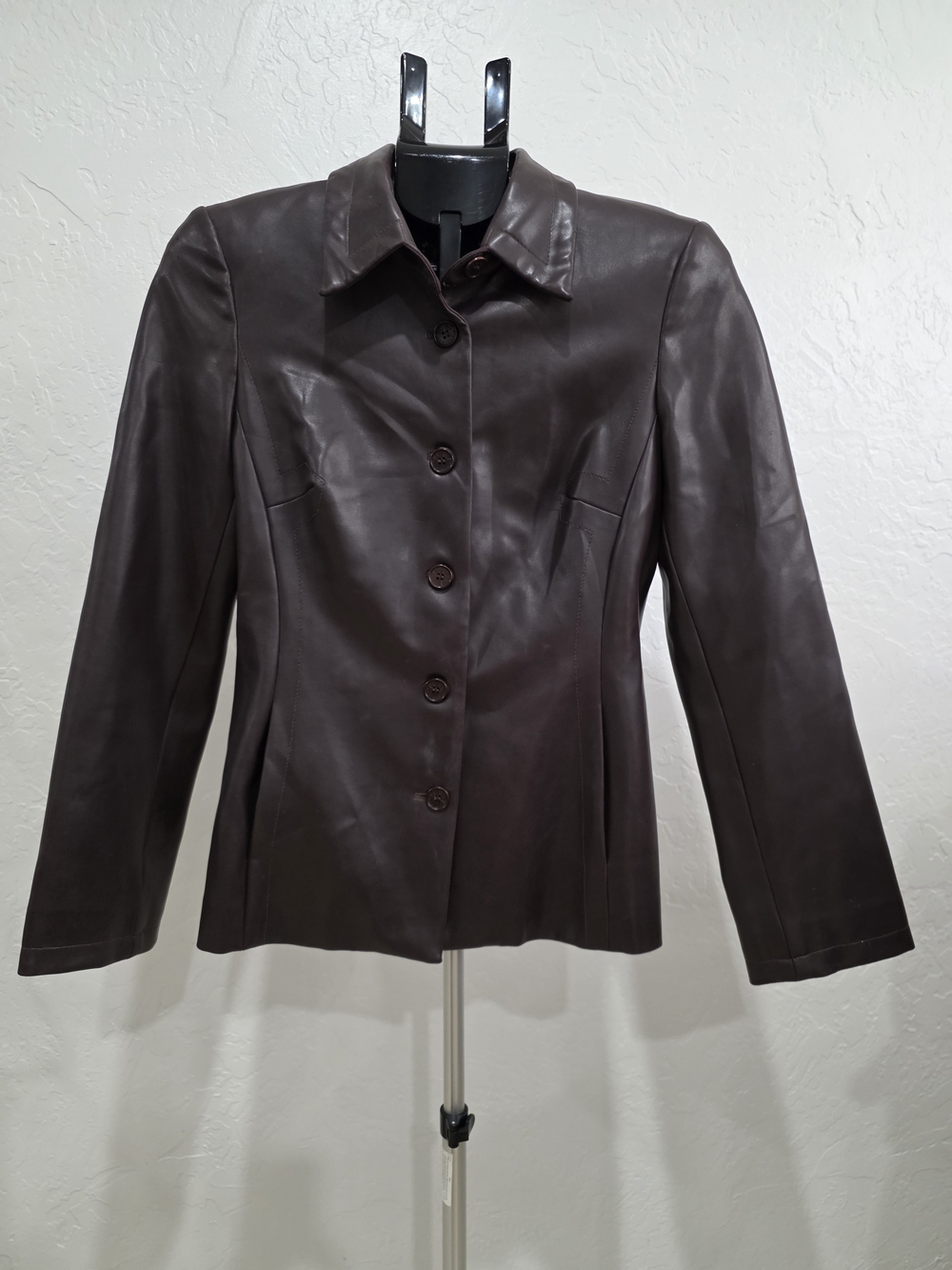 BCBGMaxAzria Dark Brown Leather Button Jacket